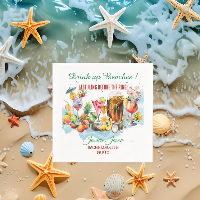 Servilleta De Papel Bebe Playas Cóctel Frutas Despedida de Soltera (Drink Up Beaches Cocktail Fruit Bachelorette Party Napkins)