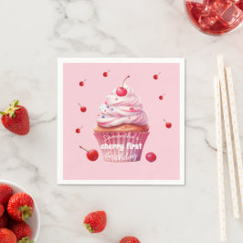 Servilleta De Papel Bebé Rosa Primera fiesta de cumpleaños de cerezas