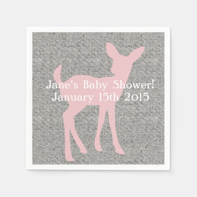 Servilleta De Papel Bebé rosa venado y toallas de borrego grises (Anverso)
