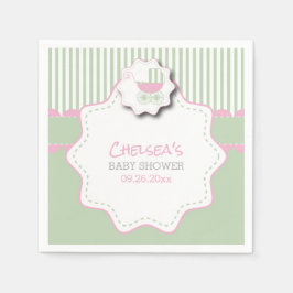 Servilleta De Papel Bebé rosa y verde de menta, ducha de buggy