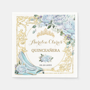 Servilleta De Papel Bebé Rosas Azules Cenicienta Quinceanera
