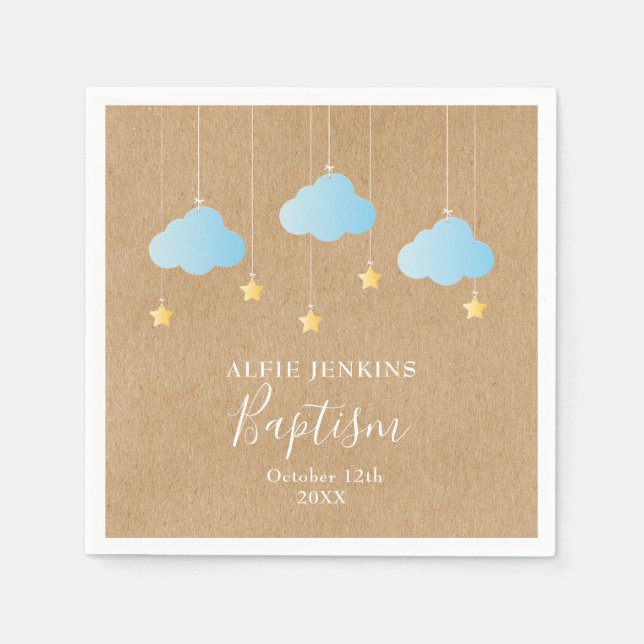 Servilleta De Papel Bebé rústico bautismo Christening Twinkle Stars (Anverso)