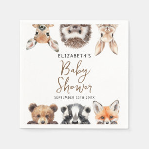 Servilleta De Papel Bebé Shower Animales Bosque Acuarela Moderna