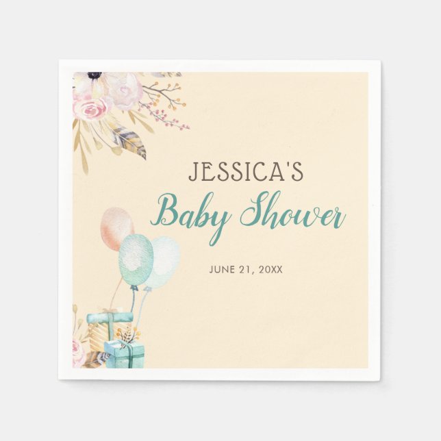 Servilleta De Papel Bebé Shower de Globos y Regalos (Anverso)