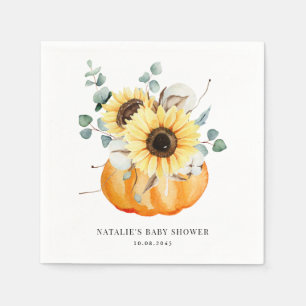 Servilleta De Papel Bebé Shower de Otoño con Calabaza y Girasoles en A