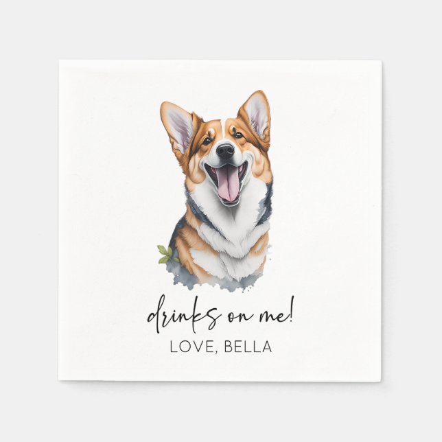 Servilleta De Papel ¡Bebe Sobre Mí! Pembroke Welsh Corgi Mascota Boda (Anverso)