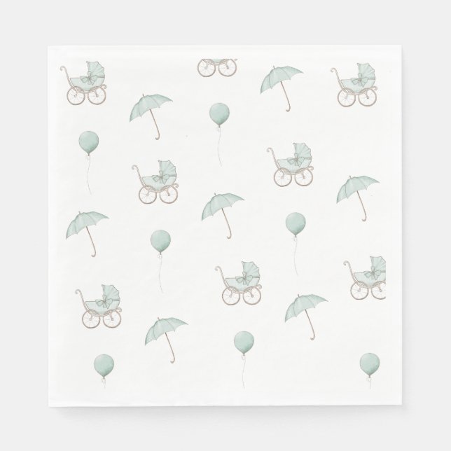 Servilleta De Papel Bebé verde lindo Buggy Baby Shower (Anverso)