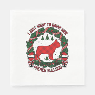 Servilleta De Papel Bebe Vino Bulldog Francés Perro Cuadro Rojo Navida
