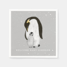 Servilleta De Papel Bebé y Mamá Pingüino Gris Winter Unisex Baby Showe