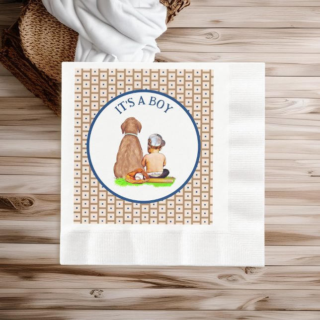 Servilleta De Papel Bebé y perro de béisbol tema Baby Shower (Subido por el creador)
