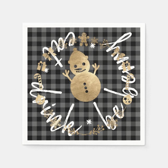 Servilleta De Papel Beber Bebe Berry Snowman Navidades Búfalo Gris (Anverso)