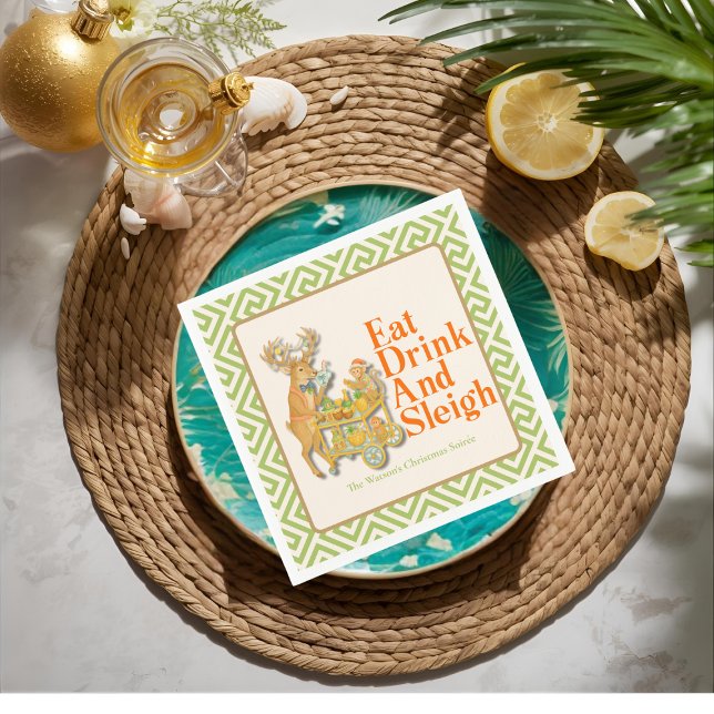 Servilleta De Papel Beber bebida Sleigh Navidades tropicales Placa de  (Eat Drink Sleigh Tropical Christmas Paper Plate Napkins)