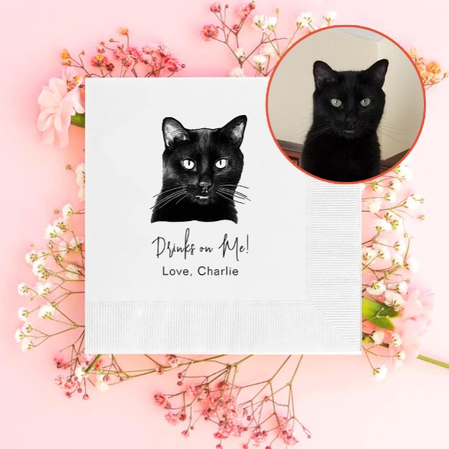 Servilleta De Papel Beber personalizada de gato negro sobre mí (Subido por el creador)