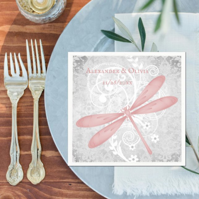 Servilleta De Papel Beber rosa mosca de novia Ducha de baño (Pink Dragonfly Bridal Shower Napkin)
