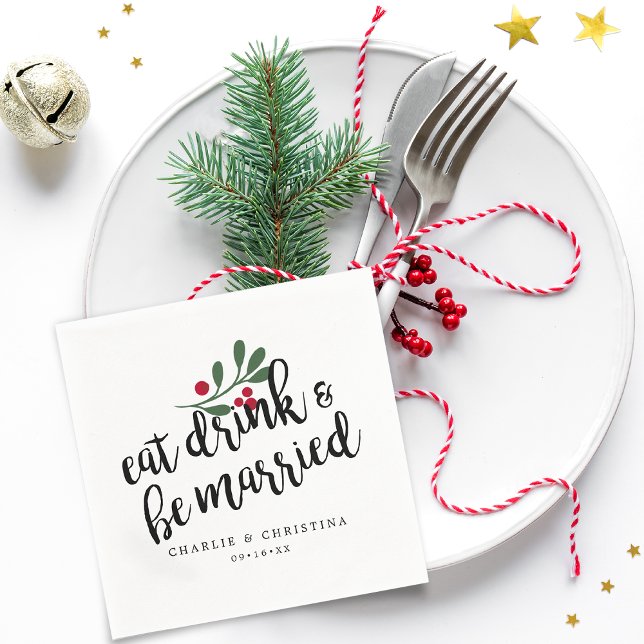 Servilleta De Papel Beber y ser Navidades casados Berries (Holiday Eat Drink and Be Married Christmas Berries Napkins)