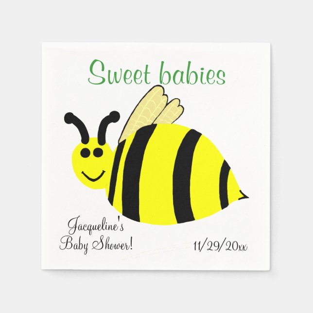 Servilleta De Papel Bebés dulces Bumble amarillo gemelos Baby Shower (Anverso)