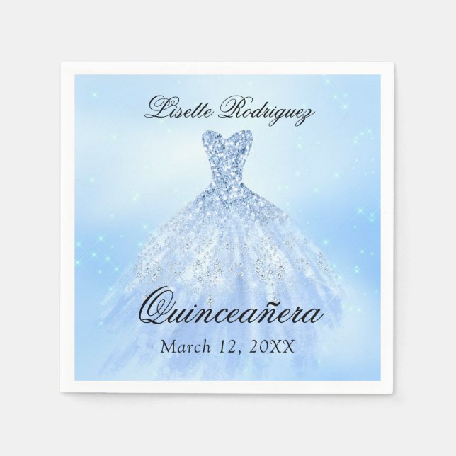 Servilleta De Papel Bebida azul Quinceanera Personalizado (Anverso)