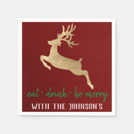 Servilleta De Papel Bebida Bebe Bate Merry Gold Reindeer Borgoña Blanc