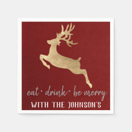 Servilleta De Papel Bebida Bebe Merry Gold Reindeer Borgoña Gris