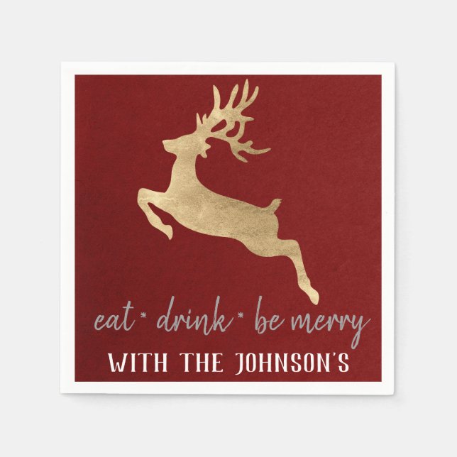 Servilleta De Papel Bebida Bebe Merry Gold Reindeer Borgoña Gris (Anverso)