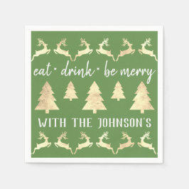 Servilleta De Papel Bebida Bebida Be Merry Gold Reindee Green Holidays
