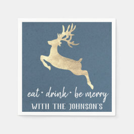 Servilleta De Papel Bebida Bebida Be Merry Gold Reindeer Kraft Azul bl