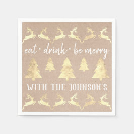Servilleta De Papel Bebida Bebida Be Merry Gold Reindeer Kraft Cottage