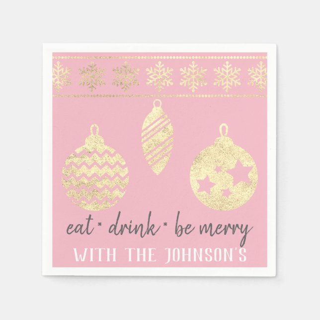 Servilleta De Papel Bebida Bebida Be Merry Pink White Gold Copos de ni (Anverso)