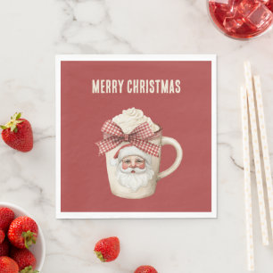 Servilleta De Papel Bebida Cara de Santa Roja con Lazo Rojo y Crema
