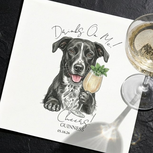 Servilleta De Papel Bebida con firma de retrato de perro dibujado a ma (Hand Drawn Dog Portrait Signature Drink Napkins)