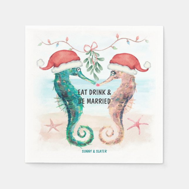 Servilleta De Papel Bebida de caballito de mar Casada Con Navidades Co (Anverso)
