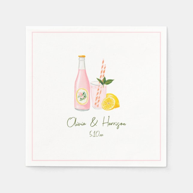 Servilleta De Papel Bebida Destacada de Limonada Rosa Bodas Cóctel Bar (Anverso)