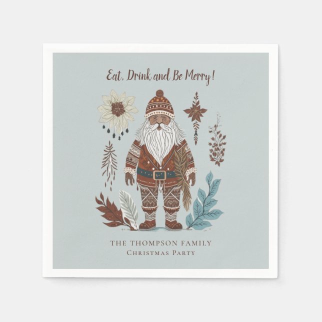 Servilleta De Papel Bebida nórdica de Santa Eat sé Feliz Navidad (Anverso)