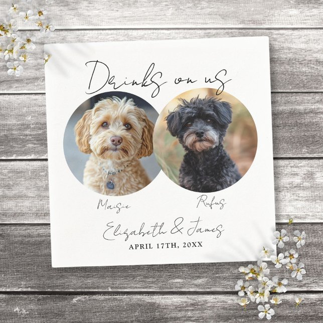 Servilleta De Papel Bebidas a nuestro cargo Perro mascota 2 Foto Boda (Drinks On Us Pet Dog 2 Photo Wedding Napkins)