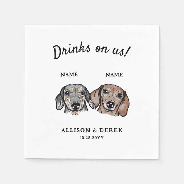 Servilleta De Papel Bebidas acuáticas En El Boda De Perros Dachshund D (Anverso)