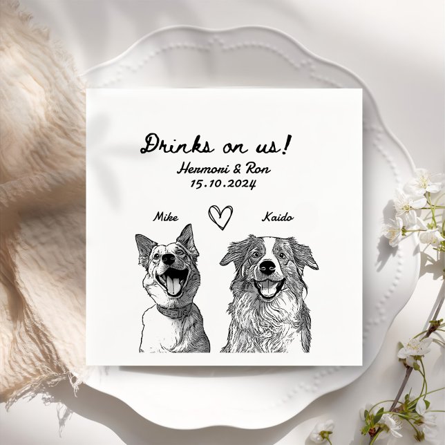 Servilleta De Papel Bebidas Con 2 Mascotas Personalizado Dibujado Boda (Subido por el creador)