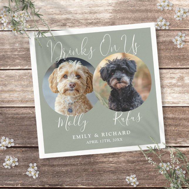 Servilleta De Papel Bebidas En Fotos De Mascotas Estadounidenses Sage  (Drinks On Us Pet Photos Sage Green Wedding Napkins)