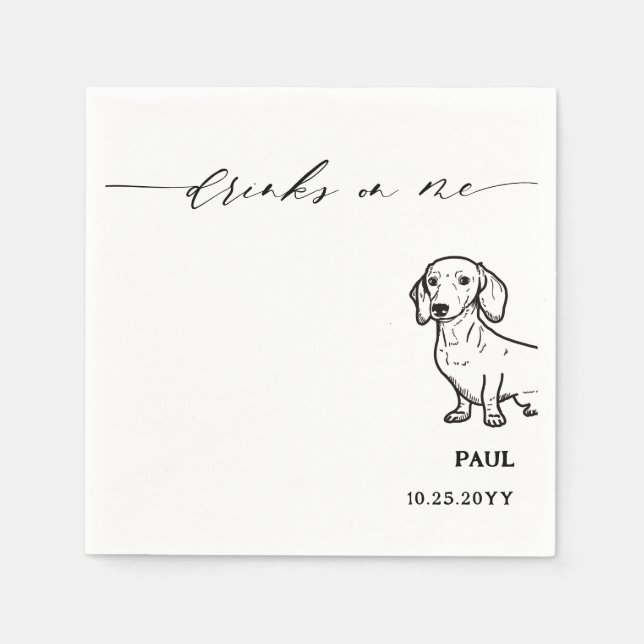 Servilleta De Papel Bebidas en mí Script Dachshund Doxie Dog Boda (Anverso)