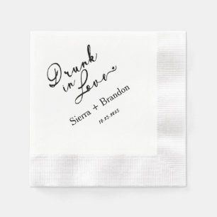 Servilleta De Papel Bebidas Enamoradas Ropa Boda Monograma B&W