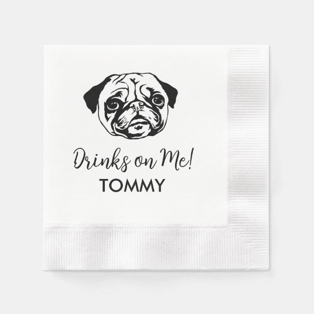 Servilleta De Papel BEBIDAS SOBRE MÍ Cocktail Napkins Pug (Anverso)