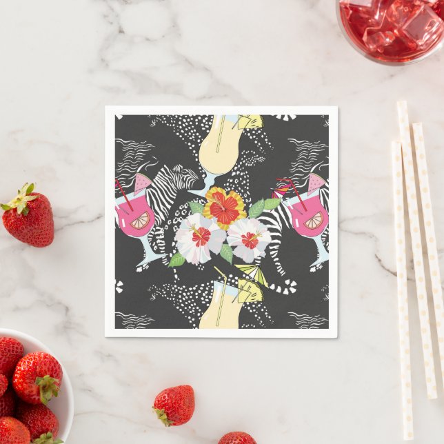 Servilleta De Papel Bebidas Tropicales Con Animales (In situ)