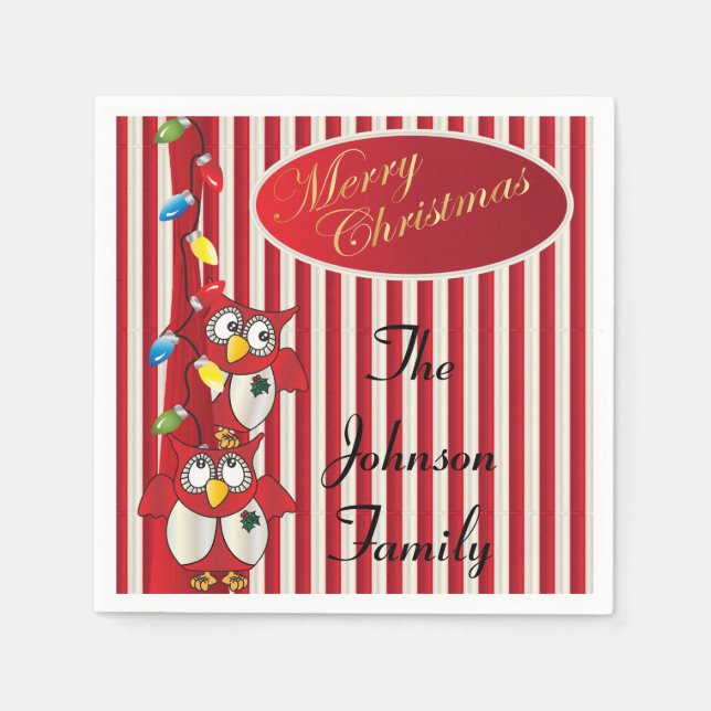 Servilleta De Papel Bechuzas Navideñas Cute Merry (Anverso)