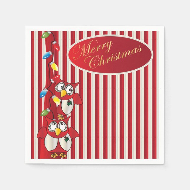 Servilleta De Papel Bechuzas Navideñas Cute Merry (Anverso)