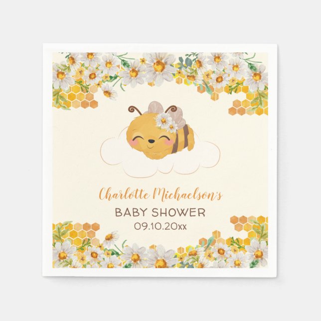 Servilleta De Papel Bee Baby Shower Floral Honeycomb (Anverso)