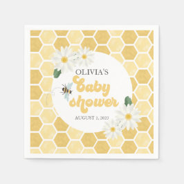 Servilleta De Papel Bee Baby Shower honeycomb y daisies