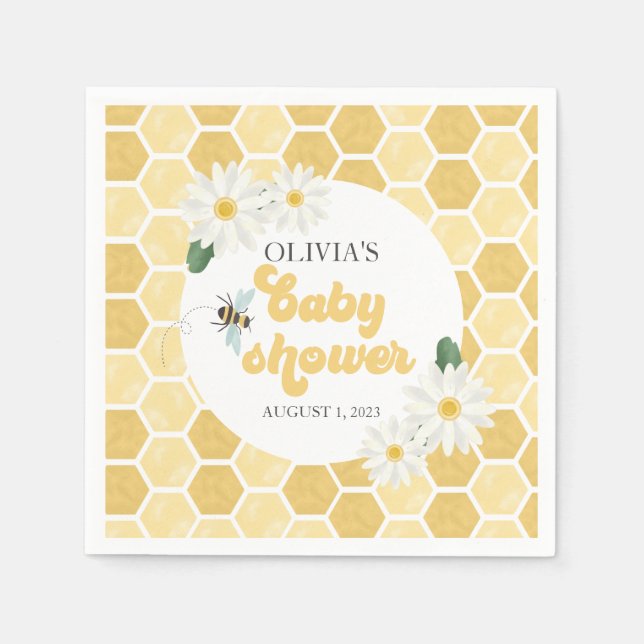 Servilleta De Papel Bee Baby Shower honeycomb y daisies (Anverso)