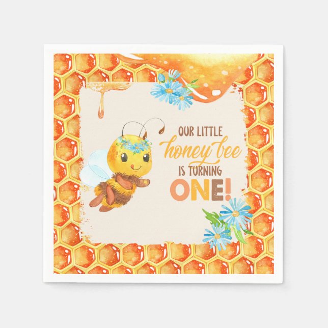 Servilleta De Papel Bee First Birday Napkin - Chica (Anverso)