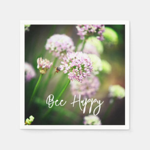Servilleta De Papel Bee Happy with Purple Diagonal Allium Flowers