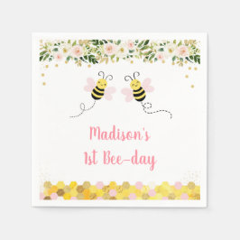 Servilleta De Papel Bee Pink Gold Floral Birday