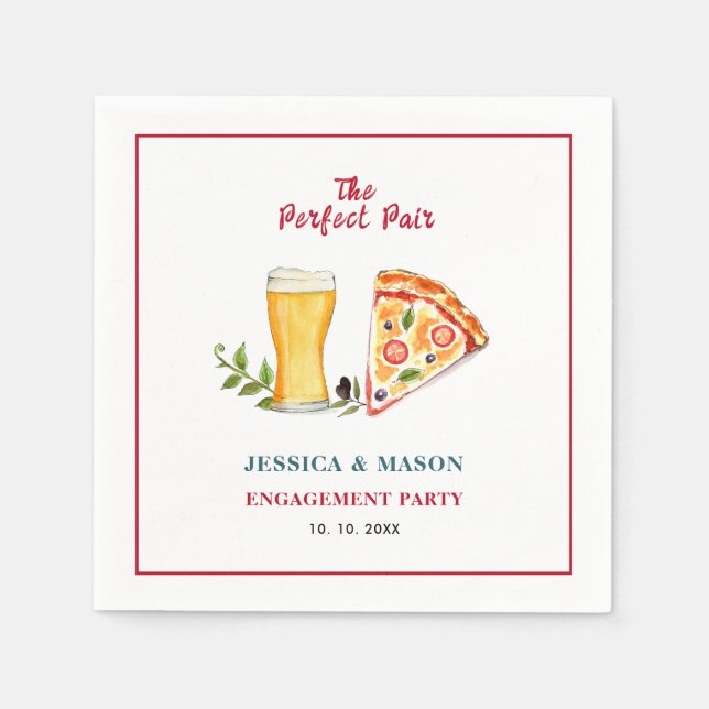 Servilleta De Papel Beer and Pizza Perfect Pair Engagement Party (Anverso)